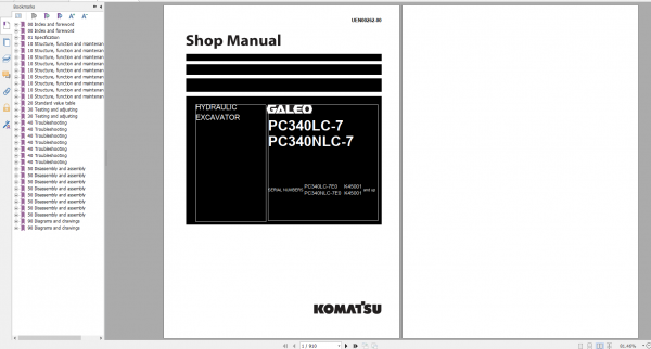 Komatsu Hydraulic Excavator Galeo PC340LC 7 PC340NLC 7 Shop Manual UEN00262 00 2006