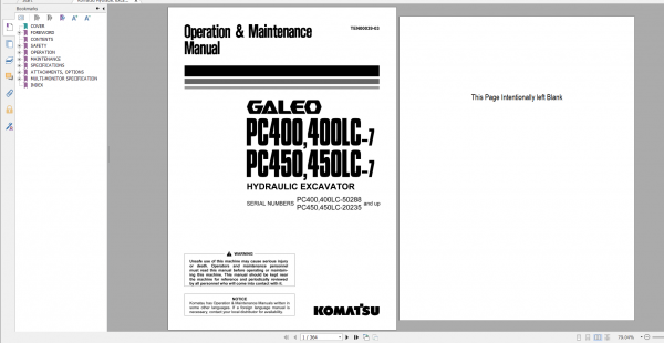 Komatsu Hydraulic Excavator Galeo PC400 7 PC400LC 7 PC450 7 PC450LC 7 Operation Maintenance Manual TEN00039 03 2006