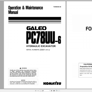 Komatsu Hydraulic Excavator Galeo PC78UU 6 Operation Maintenance Manual TEN00005 00 2004
