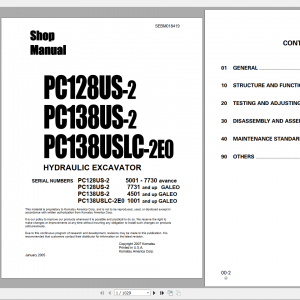 Komatsu Hydraulic Excavator PC128US 2 PC138U 2 PC138USLC 2E0 Shop Manual SEBM018419 2005