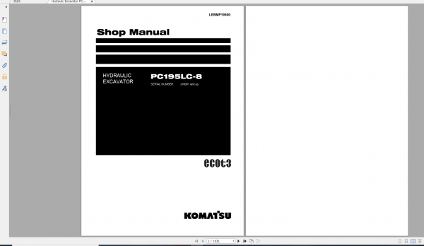Komatsu Hydraulic Excavator PC195LC 8 Shop Manual LEBMP19800 2016