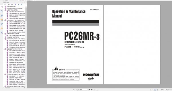Komatsu Hydraulic Excavator PC26MR 3 Operation Maintenance Manual WEAM009501 2008