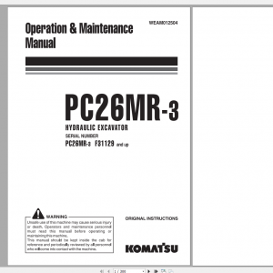 Komatsu Hydraulic Excavator PC26MR 3 Operation Maintenance Manual WEAM012504 2012