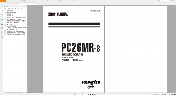 Komatsu Hydraulic Excavator PC26MR 3 Shop Manual WEBM007900 2008