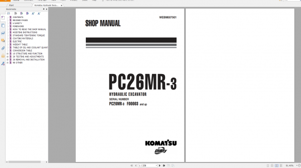 Komatsu Hydraulic Excavator PC26MR 3 Shop Manual WEBM007901 2008