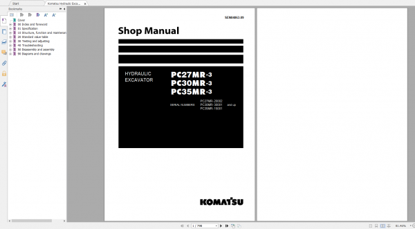 Komatsu Hydraulic Excavator PC27MR 3 PC30MR 3 PC35MR 3 Shop Manual SEN04063 09 2017