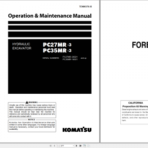 Komatsu Hydraulic Excavator PC27MR 3 PC35MR 3 Operation Maintenance Manual TEN00378 03 2010