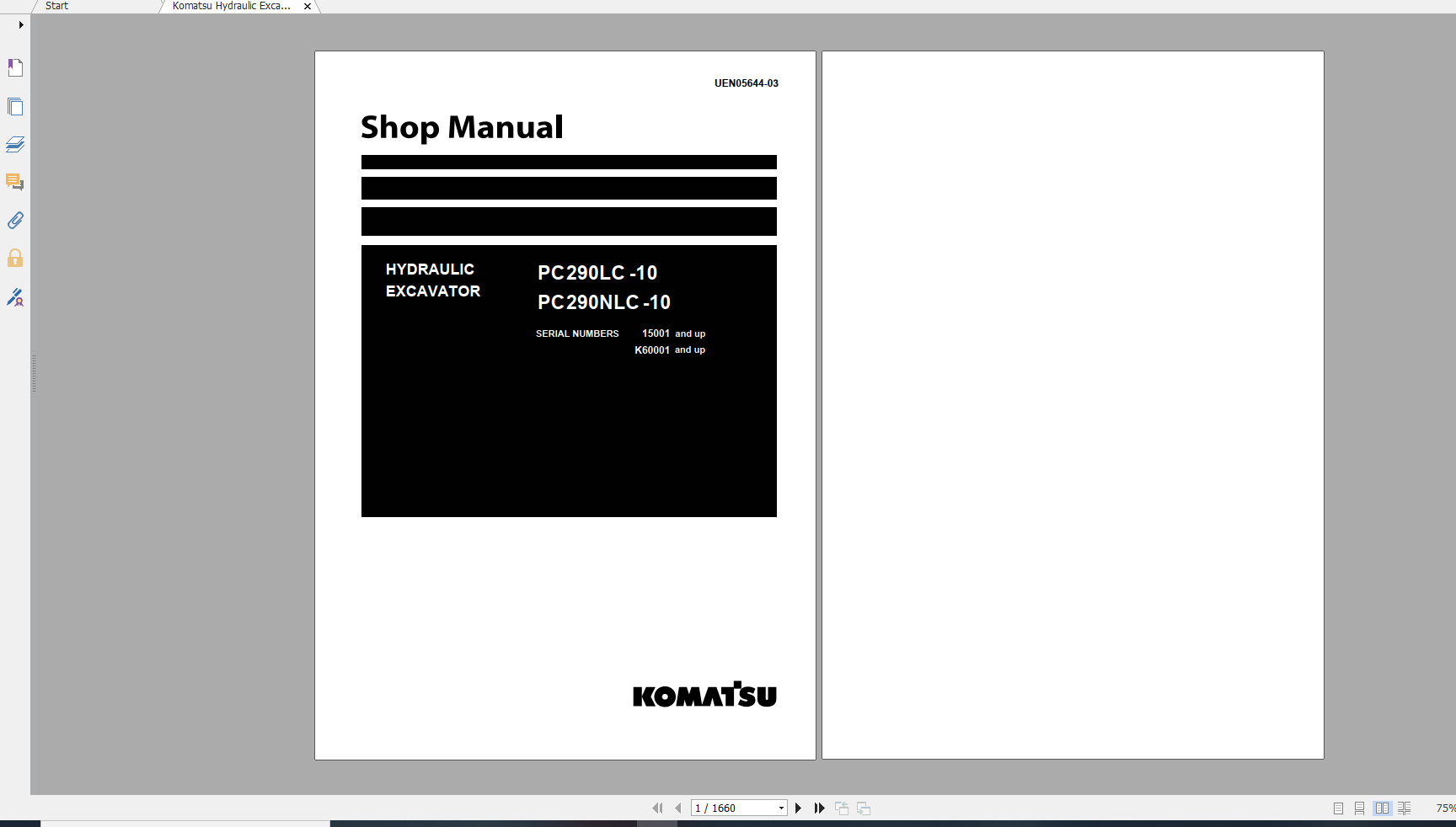 Komatsu Hydraulic Excavator PC290LC 10 PC290NLC 10 Shop Manual UEN05644 03 2011