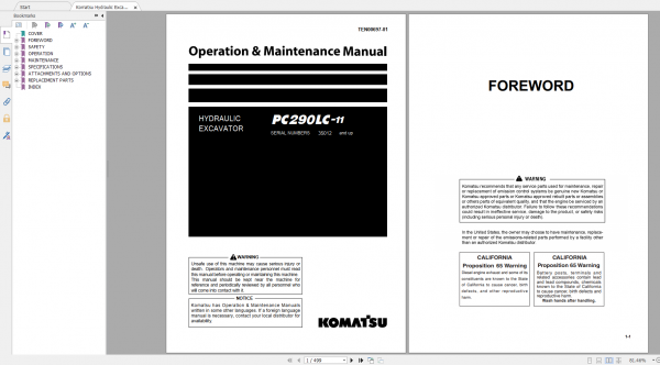 Komatsu Hydraulic Excavator PC290LC 11 Operation Maintenance Manual TEN00697 01 2017