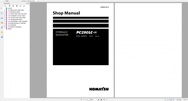 Komatsu Hydraulic Excavator PC290LC 11 Shop Manual SEN06759 01 2020