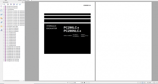 Komatsu Hydraulic Excavator PC290LC 8 PC290NLC 8 Shop Manual UEN00001 04 2009