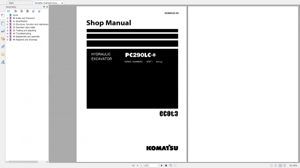 Komatsu Hydraulic Excavator PC290LC 8 Shop Manual SEN06525 00 2014