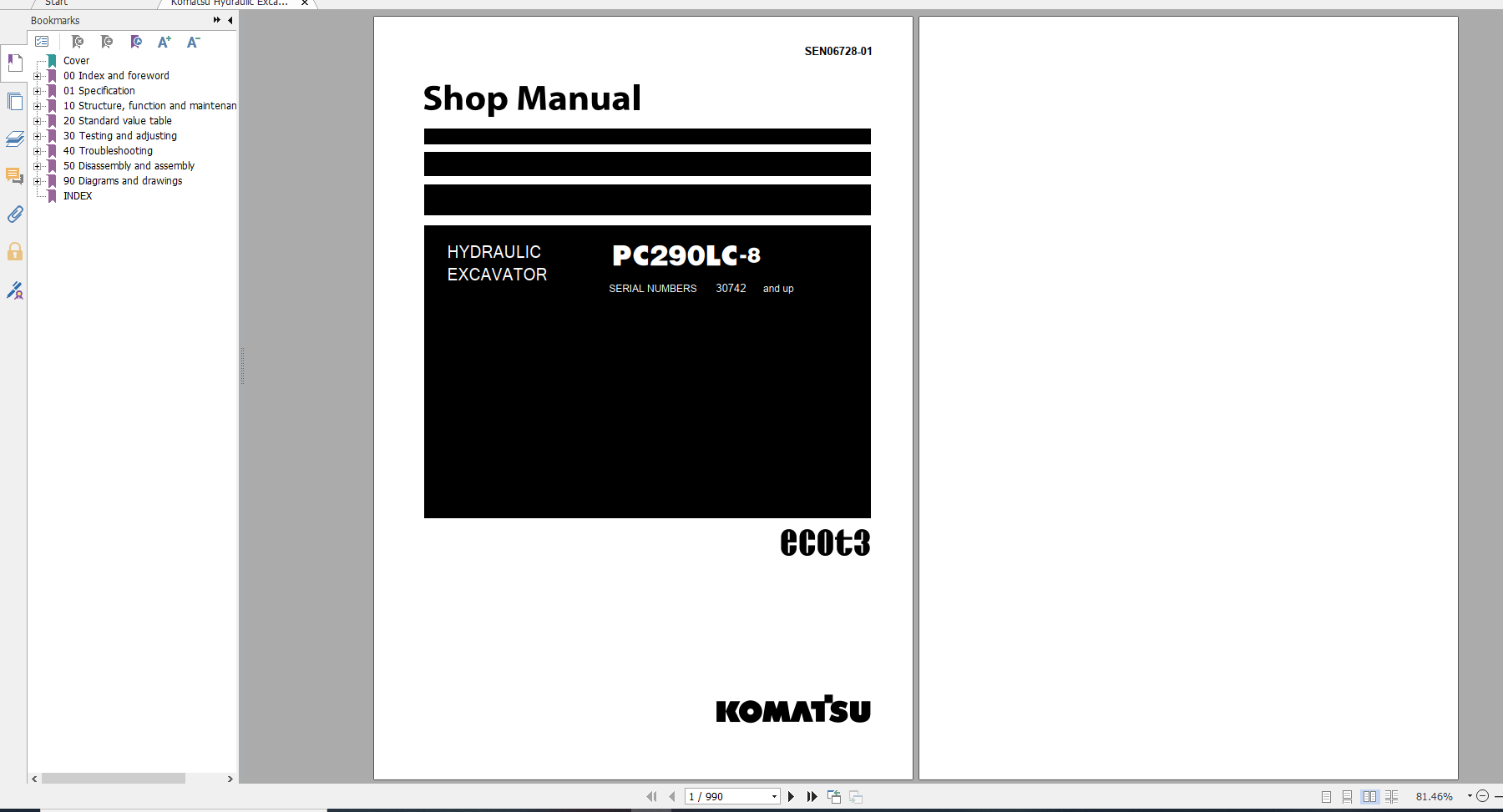 Komatsu Hydraulic Excavator PC290LC 8 Shop Manual SEN06728 01 2019