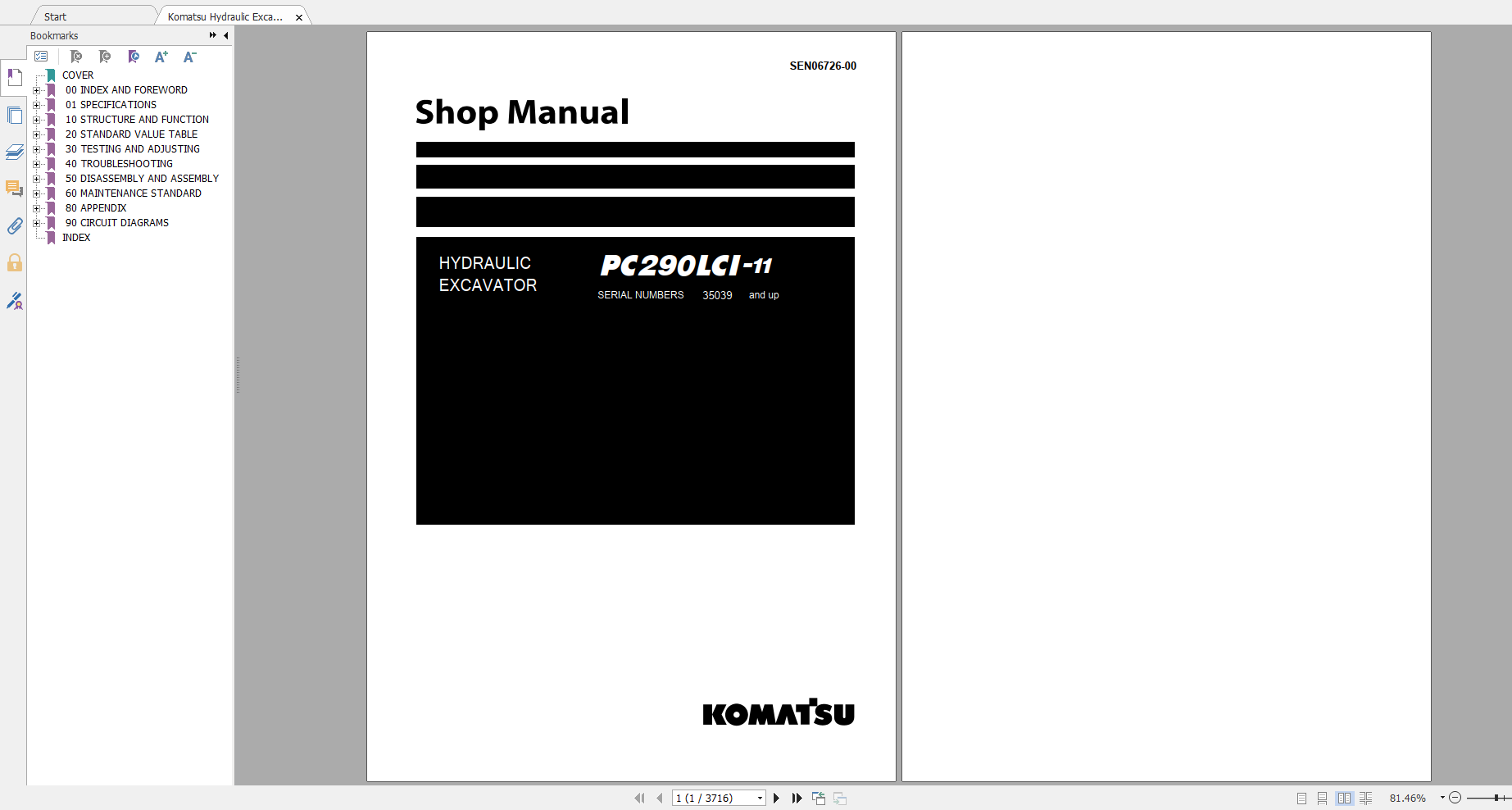 Komatsu Hydraulic Excavator PC290LCI 11 Shop Manual SEN06726 00 2019