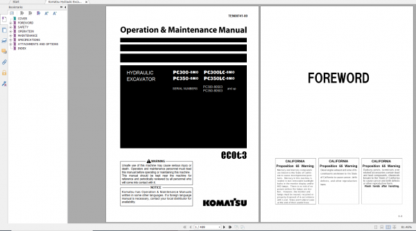 Komatsu Hydraulic Excavator PC300 8M0 PC300LC 8M0 PC350 8M0 PC350LC 8M0 Operation Maintenance Manual TEN00741 00 2015