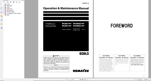 Komatsu Hydraulic Excavator PC300 8M0 PC300LC 8M0 PC350 8M0 PC350LC 8M0 Operation Maintenance Manual TEN00823 02 2019 1