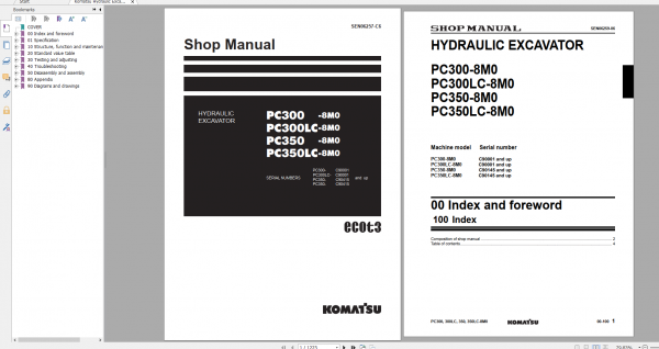 Komatsu Hydraulic Excavator PC300 8M0 PC300LC 8M0 PC350 8M0 PC350LC 8M0 Shop Manual SEN06257 C6 2013
