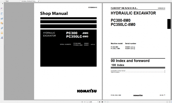Komatsu Hydraulic Excavator PC300 8M0 PC350LC 8M0 Shop Manual UENBM00410 2017