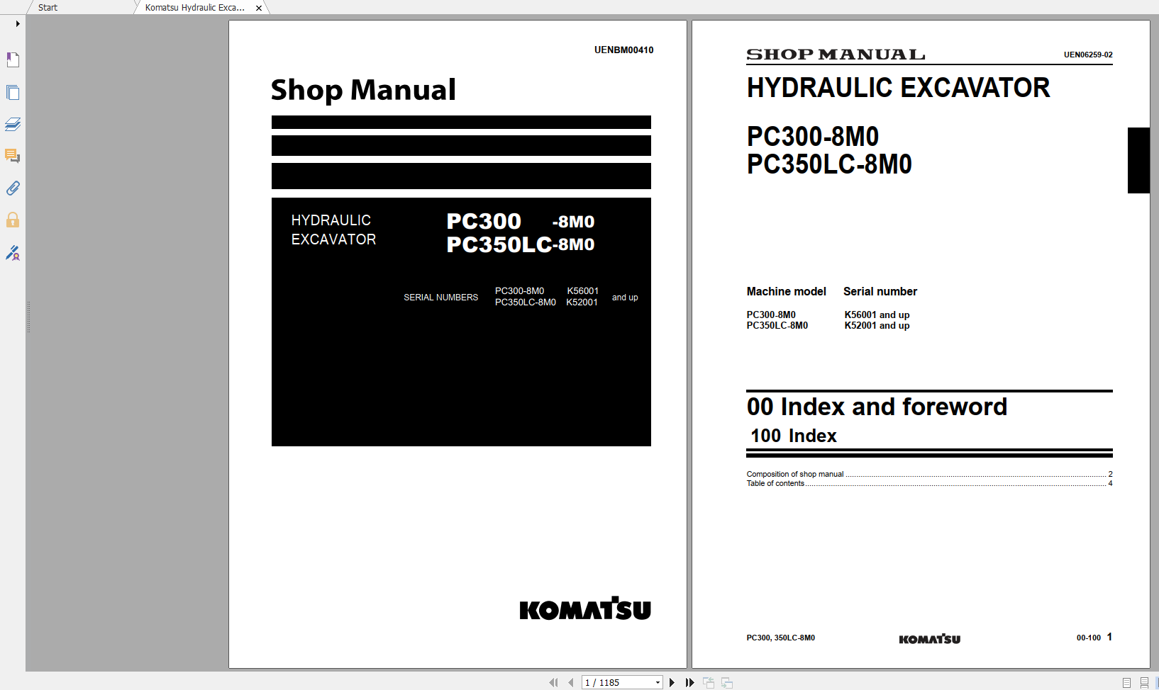Komatsu Hydraulic Excavator PC300 8M0 PC350LC 8M0 Shop Manual UENBM00410 2017