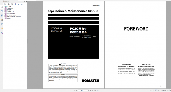 Komatsu Hydraulic Excavator PC30MR 3 PC35MR 3 Operation Maintenance Manual TEN00625 00 2013