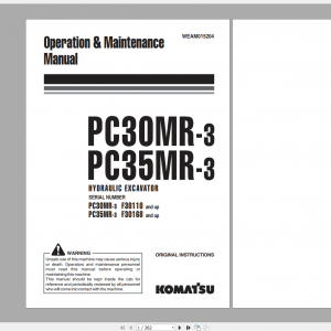 Komatsu Hydraulic Excavator PC30MR 3 PC35MR 3 Operation Maintenance Manual WEAM015204 2016