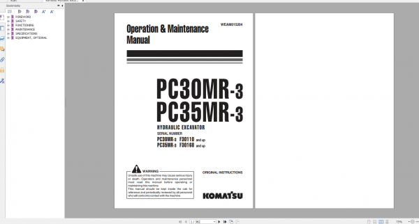 Komatsu Hydraulic Excavator PC30MR 3 PC35MR 3 Operation Maintenance Manual WEAM015204 2016