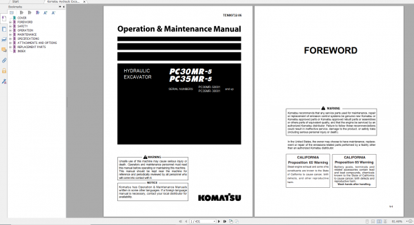 Komatsu Hydraulic Excavator PC30MR 5 PC35MR 5 Operation Maintenance Manual TEN00732 06 2017