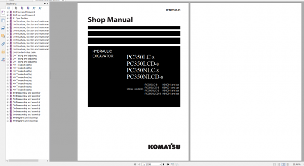 Komatsu Hydraulic Excavator PC350LC 8 PC350LCD 8 PC350NLC 8 PC350NLCD 8 Shop Manual UEN01983 03 2009