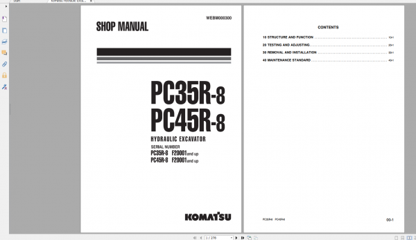 Komatsu Hydraulic Excavator PC35R 8 PC45R 8 Shop Manual WEBM000300 1999