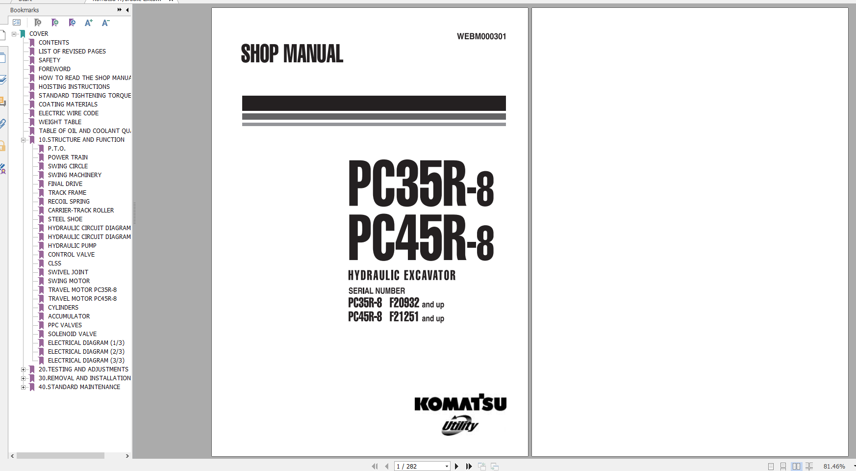 Komatsu Hydraulic Excavator PC35R 8 PC45R 8 Shop Manual WEBM000301