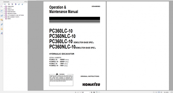 Komatsu Hydraulic Excavator PC360LC 10 PC360NLC 10 Operation Maintenance Manual UENAM00863 2013