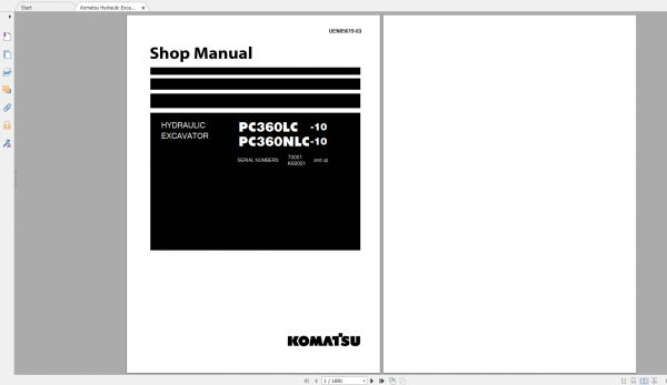 Komatsu Hydraulic Excavator PC360LC 10 PC360NLC 10 Shop Manual UEN05619 03 2013