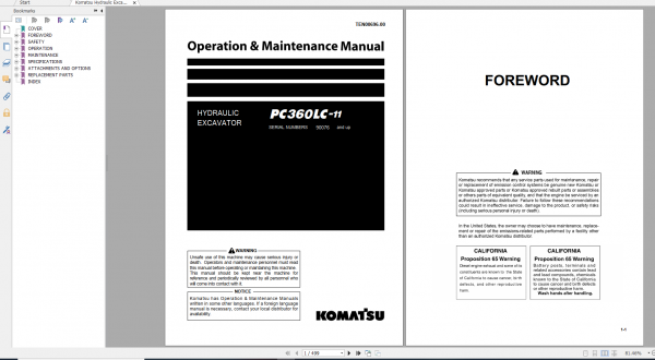 Komatsu Hydraulic Excavator PC360LC 11 Operation Maintenance Manual TEN00696 00 2015