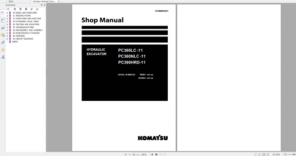 Komatsu Hydraulic Excavator PC360LC 11 PC360NLC 11 PC390HRD 11 Shop Manual UENBM00391 2018