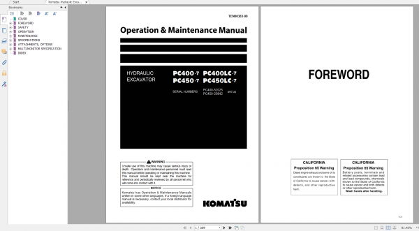 Komatsu Hydraulic Excavator PC400 7 PC400LC 7 PC450 7 PC450LC 7 Operation Maintenance Manual TEN00383 00 2009