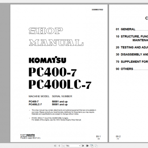Komatsu Hydraulic Excavator PC400 7 PC400LC 7 Shop Manual SEBM037602 2007