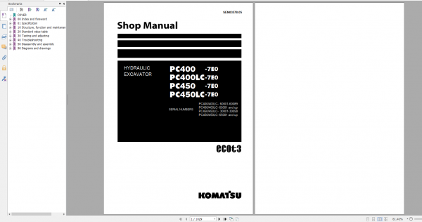 Komatsu Hydraulic Excavator PC400 7E0 PC400LC 7E0 PC450 7E0 PC450LC 7E0 Shop Manual SEN03578 05 2016