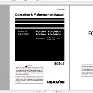 Komatsu Hydraulic Excavator PC400 8 PC400LC 8 PC450 8 PC450LC 8 Operation Maintenance Manual PEN01180 03 2020