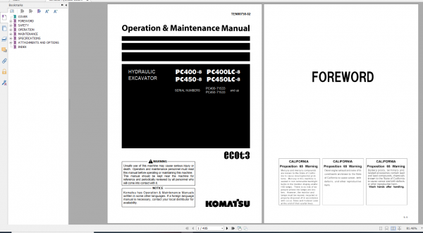 Komatsu Hydraulic Excavator PC400 8 PC400LC 8 PC450 8 PC450LC 8 Operation Maintenance Manual TEN00758 02 2019