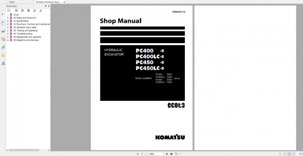 Komatsu Hydraulic Excavator PC400 8 PC400LC 8 PC450 8 PC450LC 8 Shop Manual SEN02223 16 2016