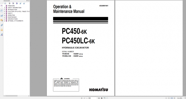 Komatsu Hydraulic Excavator PC450 6K PC450LC 6K Operation Maintenance Manual UEAM001001