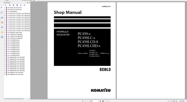 Komatsu Hydraulic Excavator PC450 8 PC450LC 8 PC450LCD 8 PC450LCHD 8 Shop Manual UEN02223 01 2008