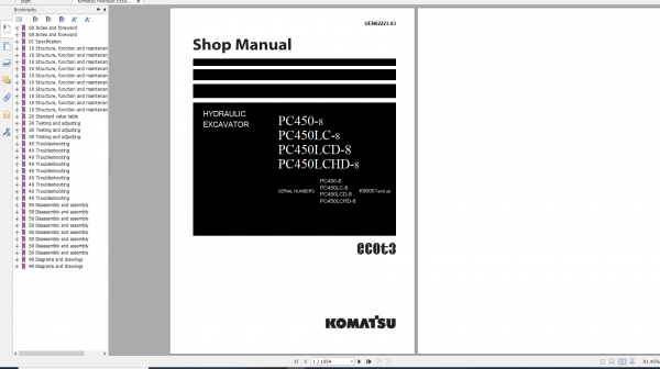 Komatsu Hydraulic Excavator PC450 8 PC450LC 8 PC450LCD 8 PC450LCHD 8 Shop Manual UEN02223 03 2009