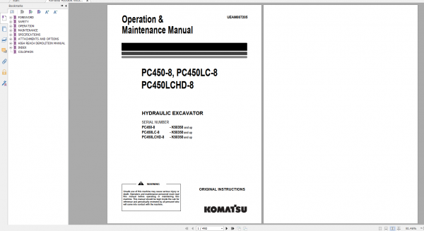 Komatsu Hydraulic Excavator PC450 8 PC450LC 8 PC450LCHD 8 Operation Maintenance Manual UEAM007205 2009