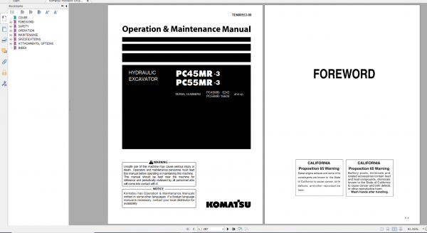 Komatsu Hydraulic Excavator PC45MR 3 PC55MR 3 Operation Maintenance Manual TEN00553 00 2011