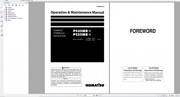 Komatsu Hydraulic Excavator PC45MR 3 PC55MR 3 Operation Maintenance Manual TEN00666 04 2019