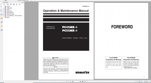 Komatsu Hydraulic Excavator PC45MR 3 PC55MR 3 Operation Maintenance Manual TEN00666 C4 2019