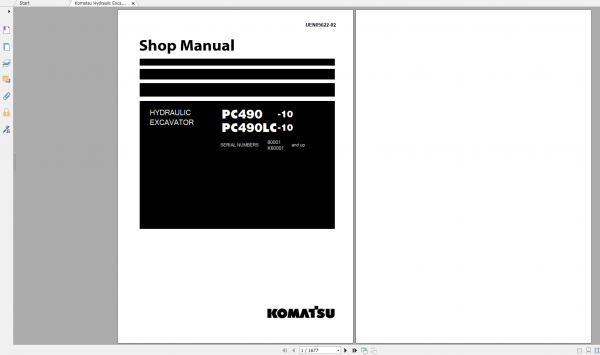 Komatsu Hydraulic Excavator PC490 10 PC490LC 10 Shop Manual UEN05622 02 2013