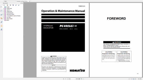 Komatsu Hydraulic Excavator PC490LCi 11 Operation Maintenance Manual TEN00734 03 2018