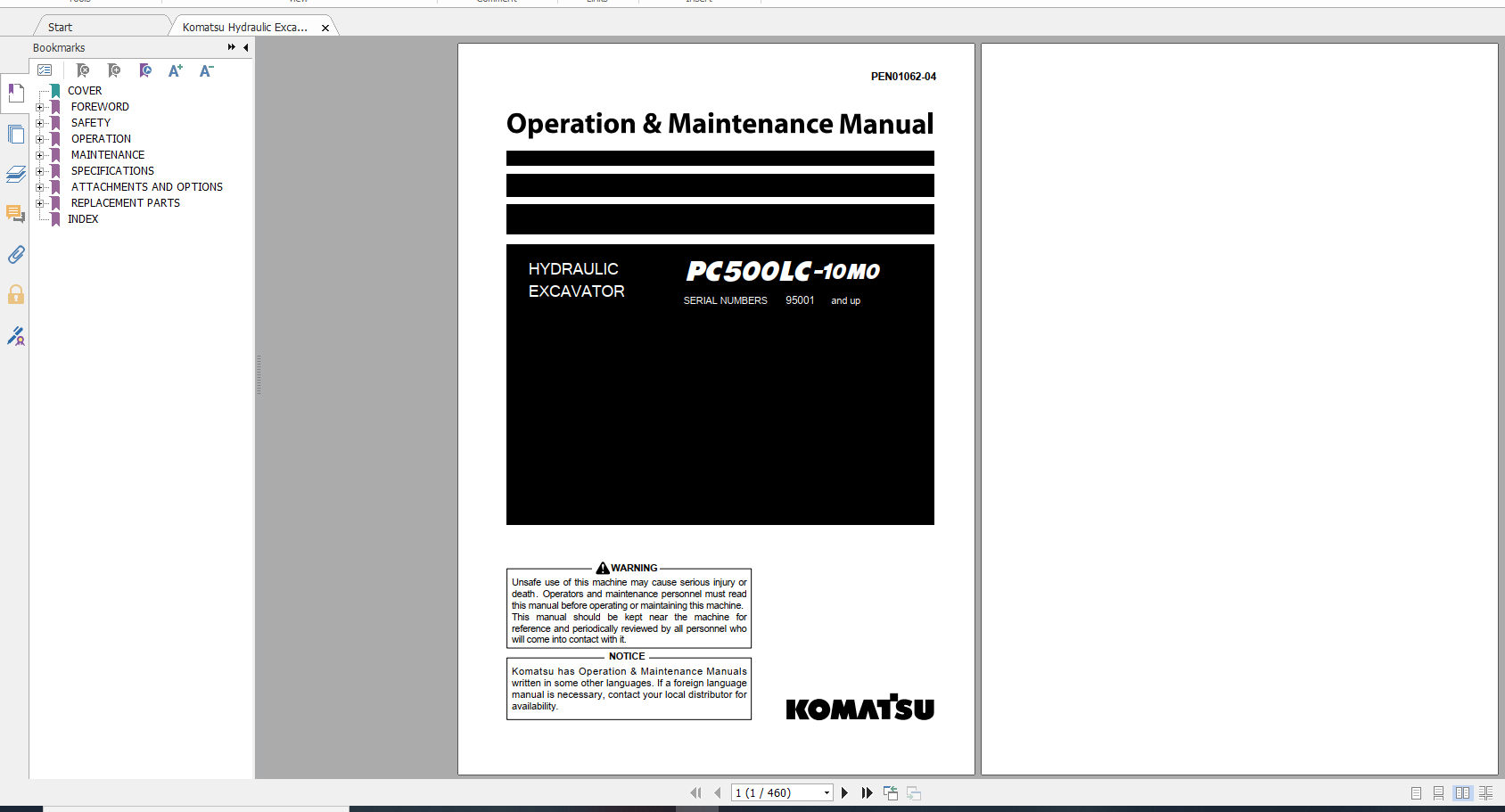 Komatsu Hydraulic Excavator PC500LC 10M0 Operation Maintenance Manual PEN01062 04 2019